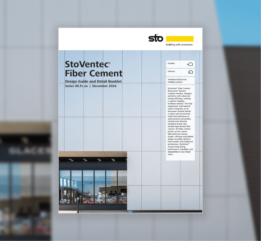 An image showing the StoVentec Fiber Cement design guide that is available for download.